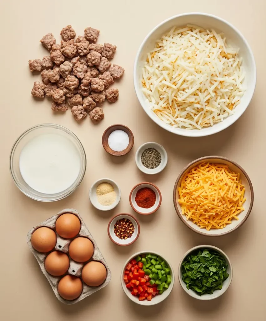 Sausage Hash Brown Breakfast Casserole Recipe ingredients