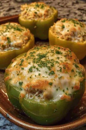 White Chicken Chili Stuffed Peppers Healthy Queso Topping