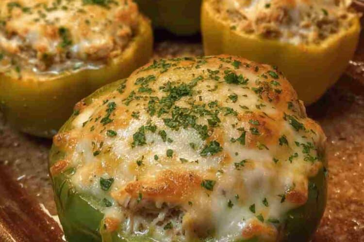 White Chicken Chili Stuffed Peppers Healthy Queso Topping