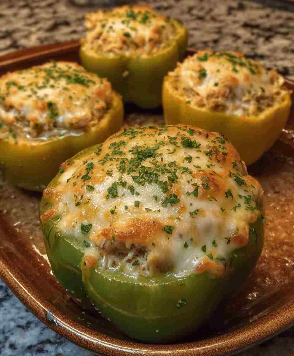 White Chicken Chili Stuffed Peppers Healthy Queso Topping