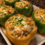 White Chicken Chili Stuffed Peppers Healthy Queso Topping