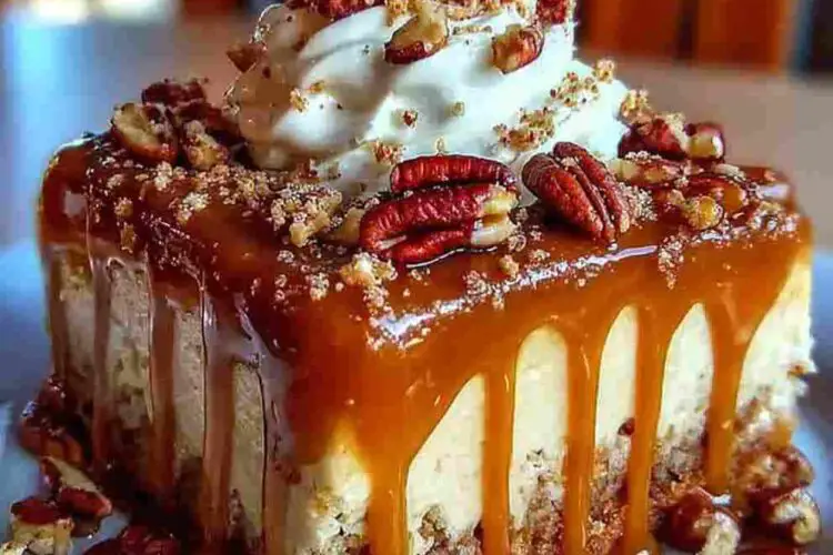 Caramel Butter Pecan Praline Poke Cake