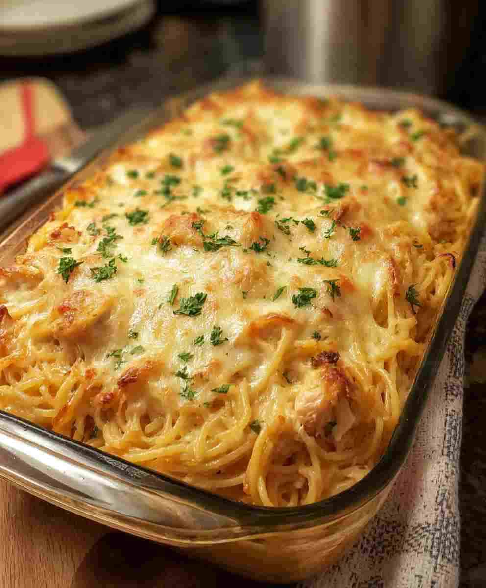 Cheesy Chicken Spaghetti Casserole