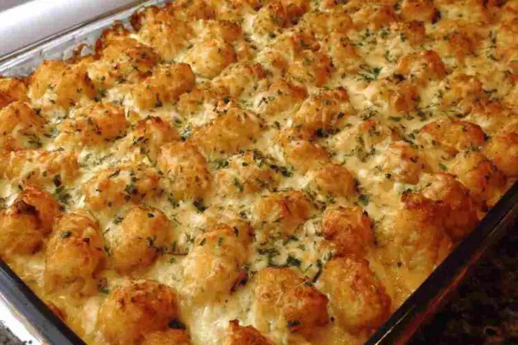 Chicken Alfredo Tater Tot Casserole