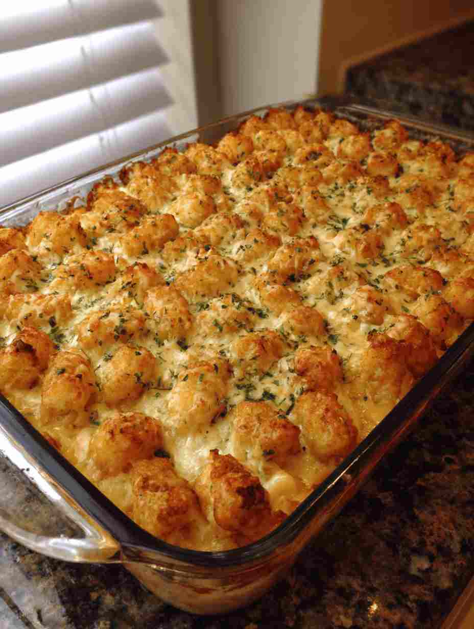 Chicken Alfredo Tater Tot Casserole
