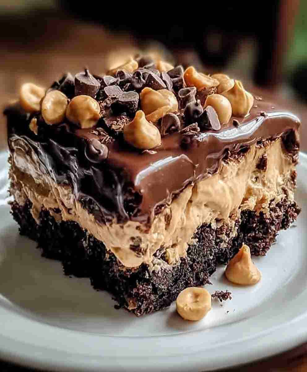 Chocolate Peanut Butter Poke Cake