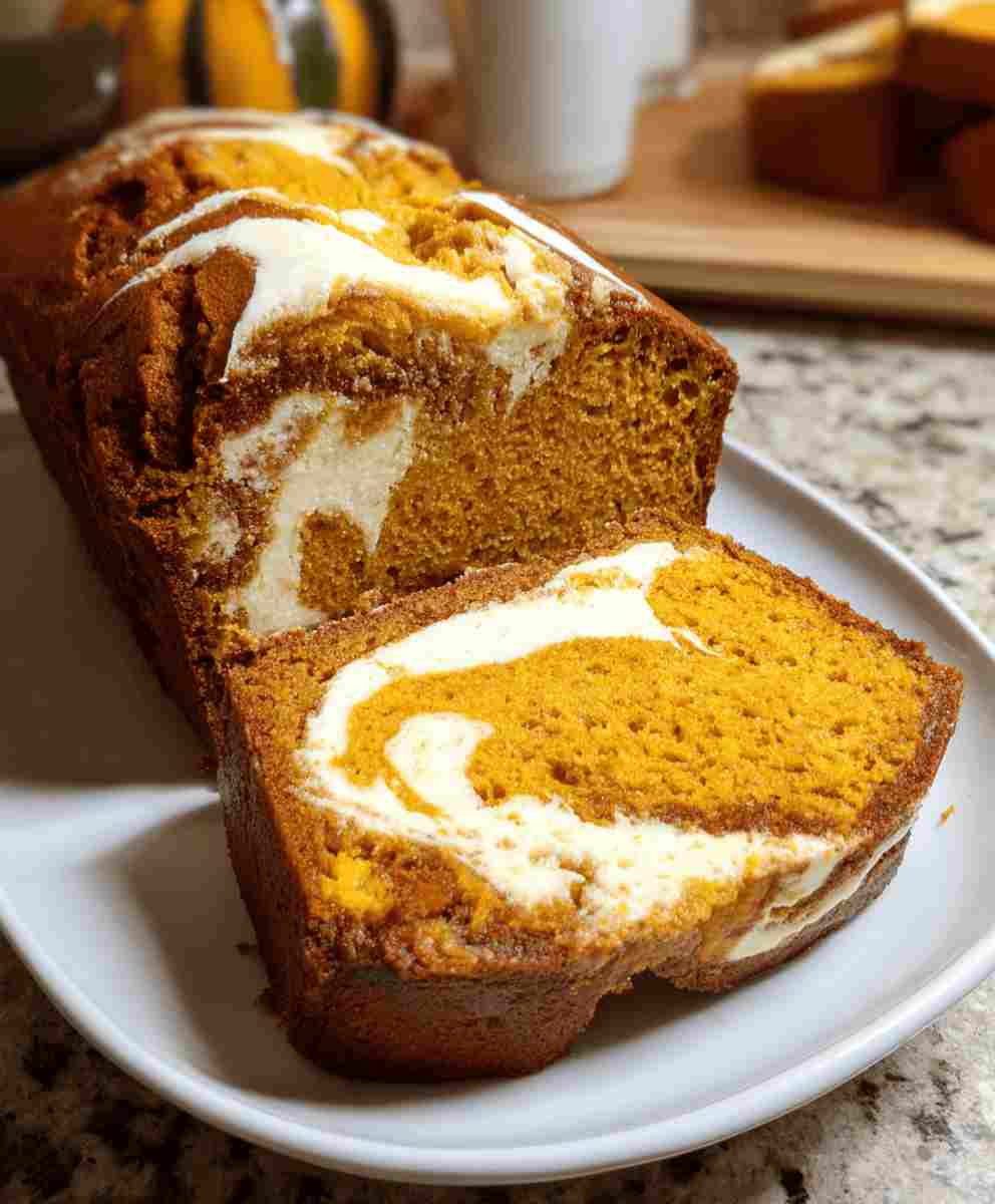Pumpkin Bread with Cream Cheese Swirl