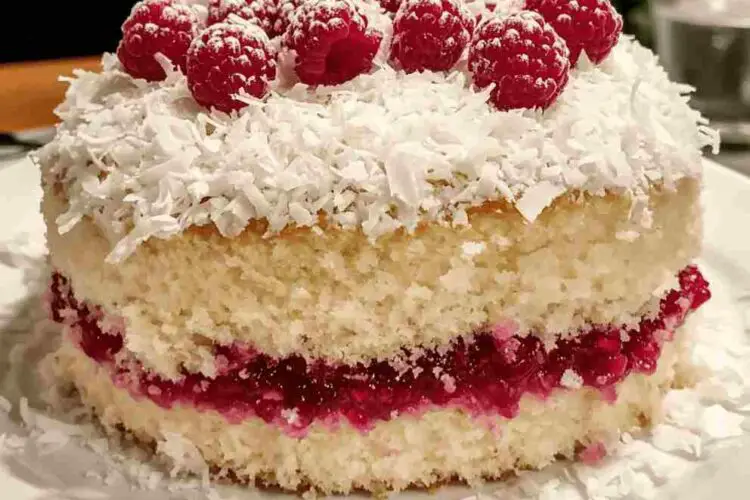 Raspberry Coconut Snowball Cake