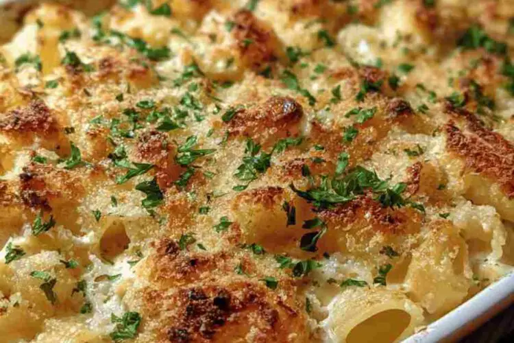 Easy Creamy Garlic Parmesan Chicken Pasta Bake