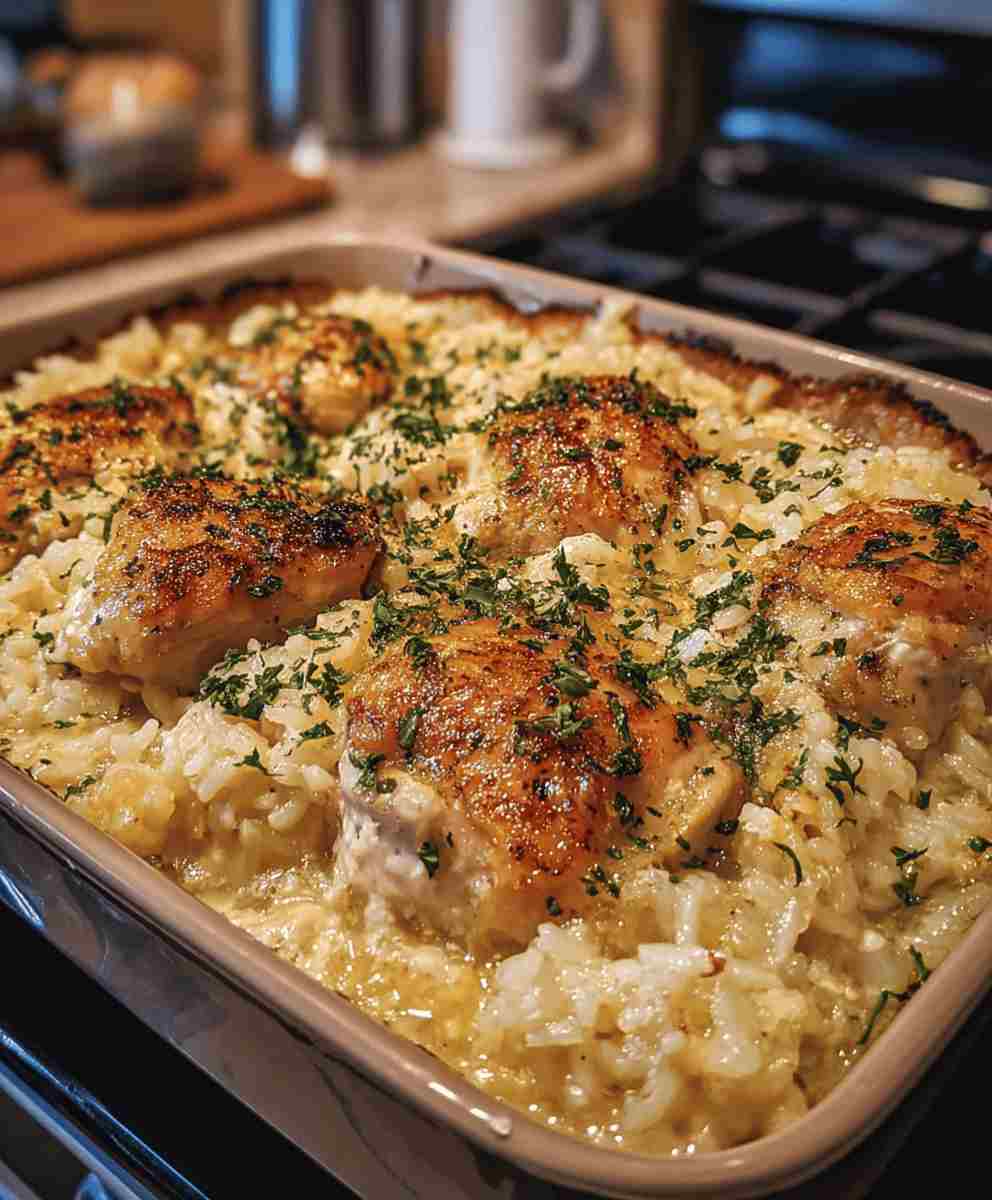 Garlic Butter Chicken and Rice Casserole