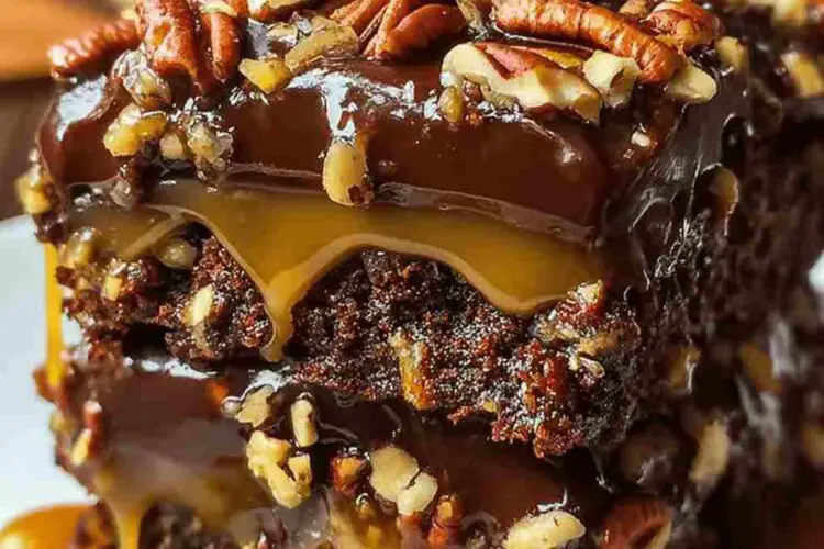 Turtle Texas Sheet Cake with Fudge and Caramel