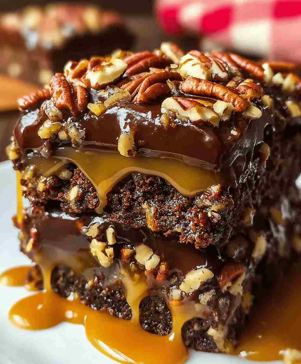 Turtle Texas Sheet Cake with Fudge and Caramel