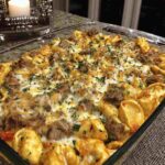 Golden Cheese Steak Tortellini Casserole