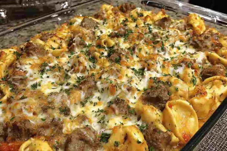 Golden Cheese Steak Tortellini Casserole