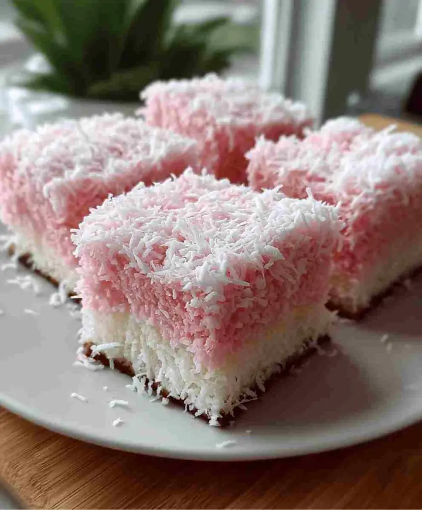 Pink Coconut Snowball Cake Bars