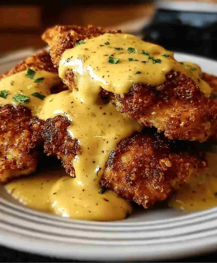 Pretzel Chicken with Mustard Cheddar Sauce