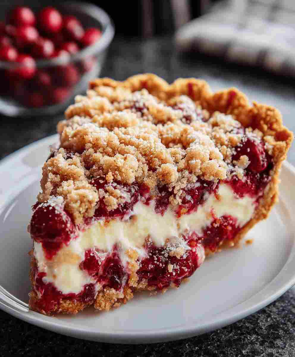 Cranberry Cream Cheese Crumb Pie