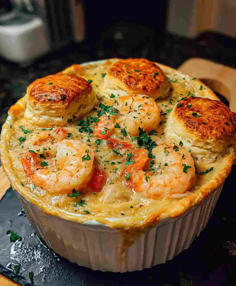 Shrimp & Lobster Pot Pie with Cheddar Bay Biscuits