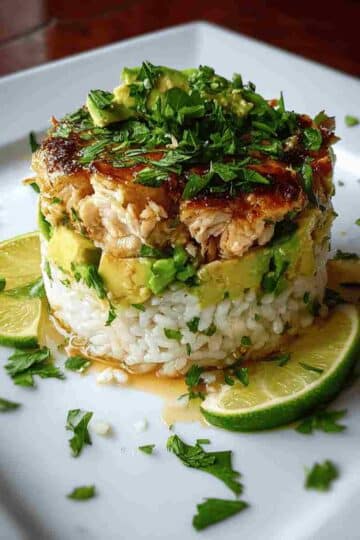 Honey Lime Chicken Avocado Rice Stack