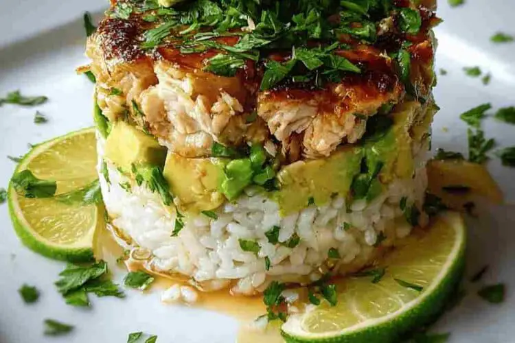 Honey Lime Chicken Avocado Rice Stack