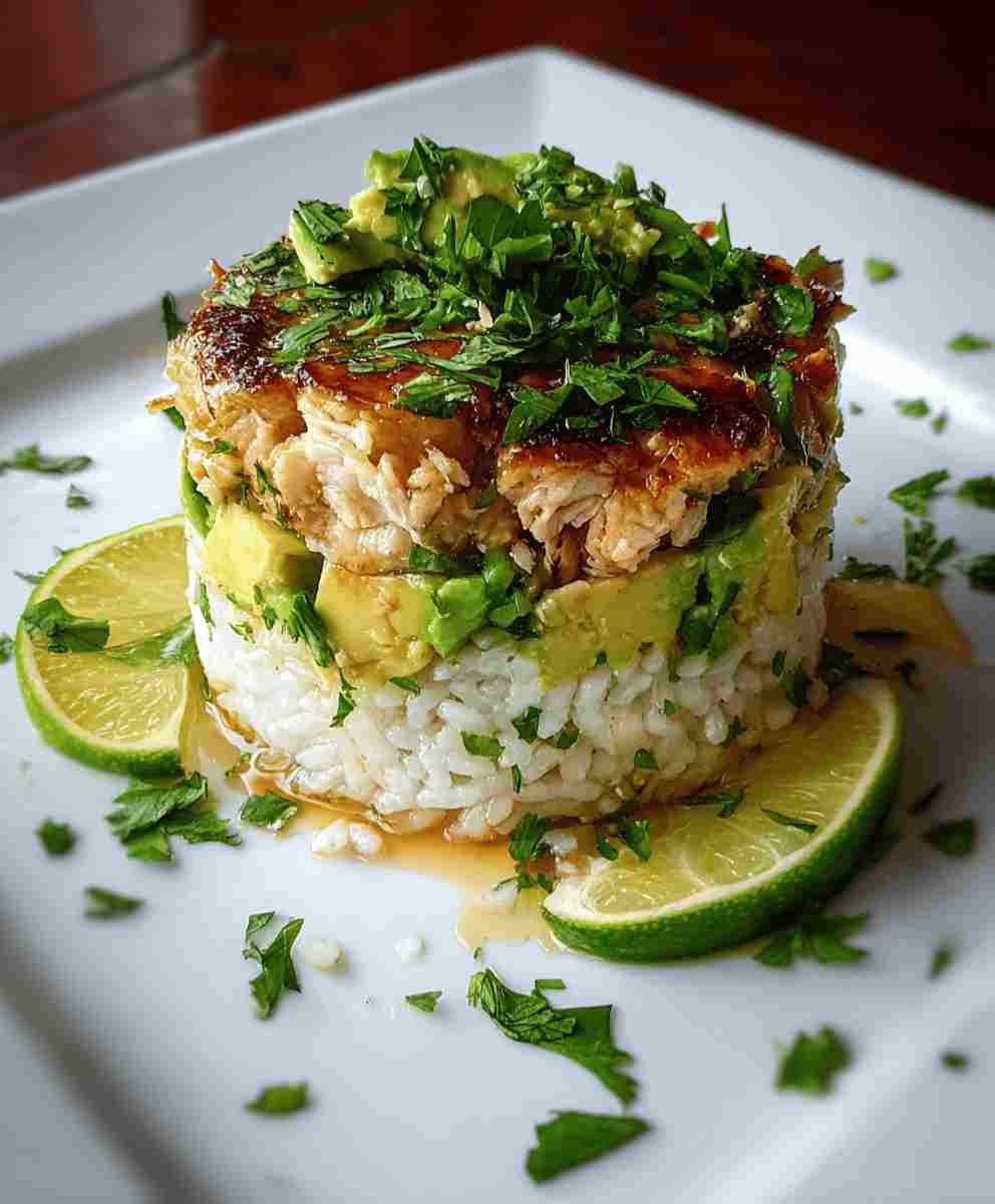 Honey Lime Chicken Avocado Rice Stack