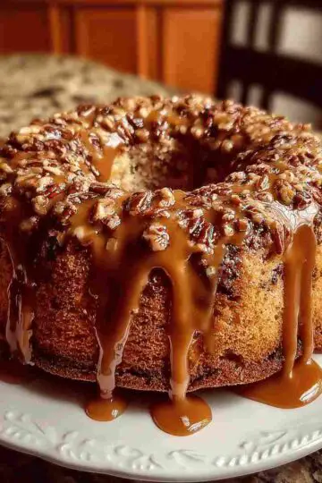 German Chocolate Pound Cake with Caramel Nut Glaze