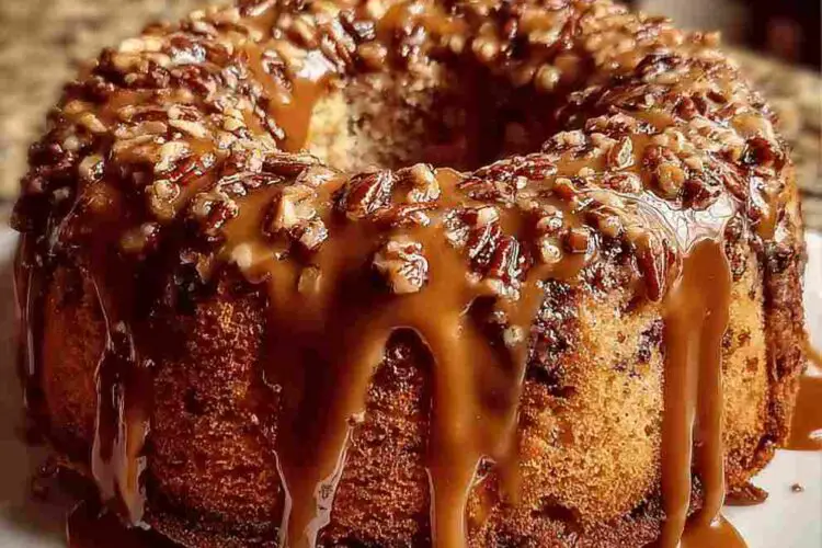 German Chocolate Pound Cake with Caramel Nut Glaze
