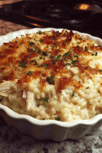 Dump and Bake Chicken Alfredo Rice Casserole