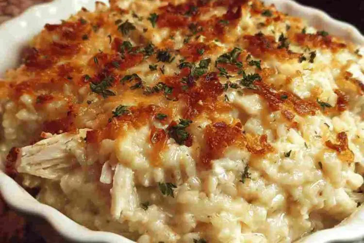 Dump and Bake Chicken Alfredo Rice Casserole