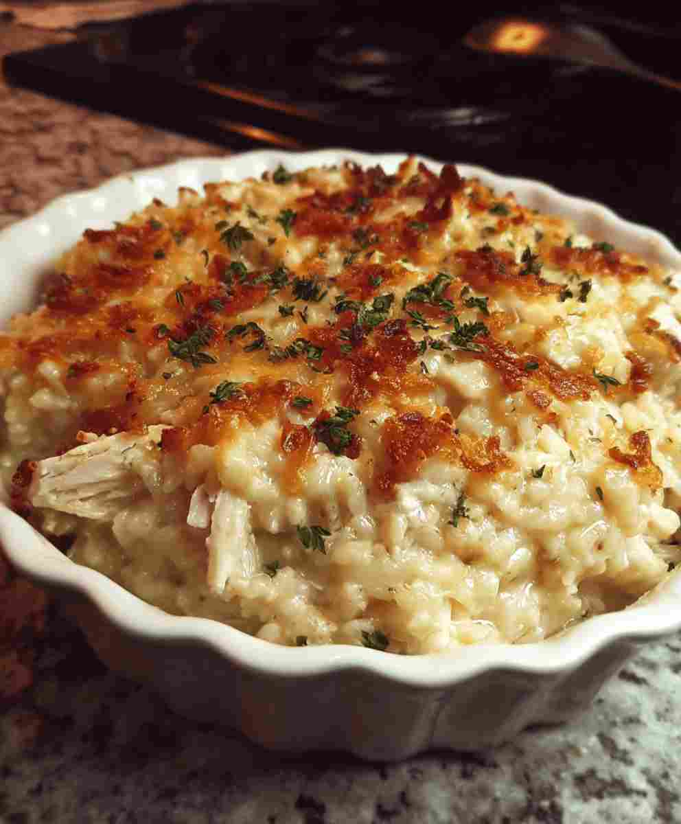Dump and Bake Chicken Alfredo Rice Casserole