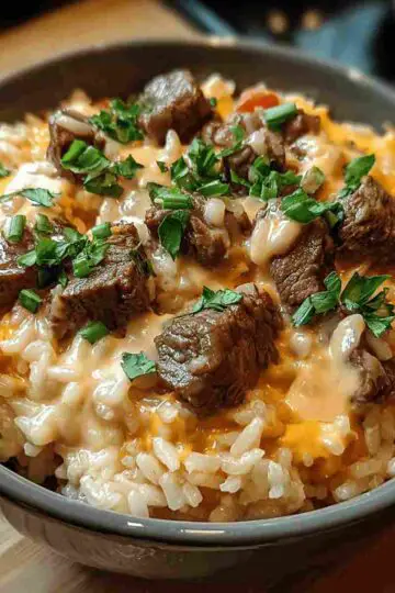 steak queso rice
