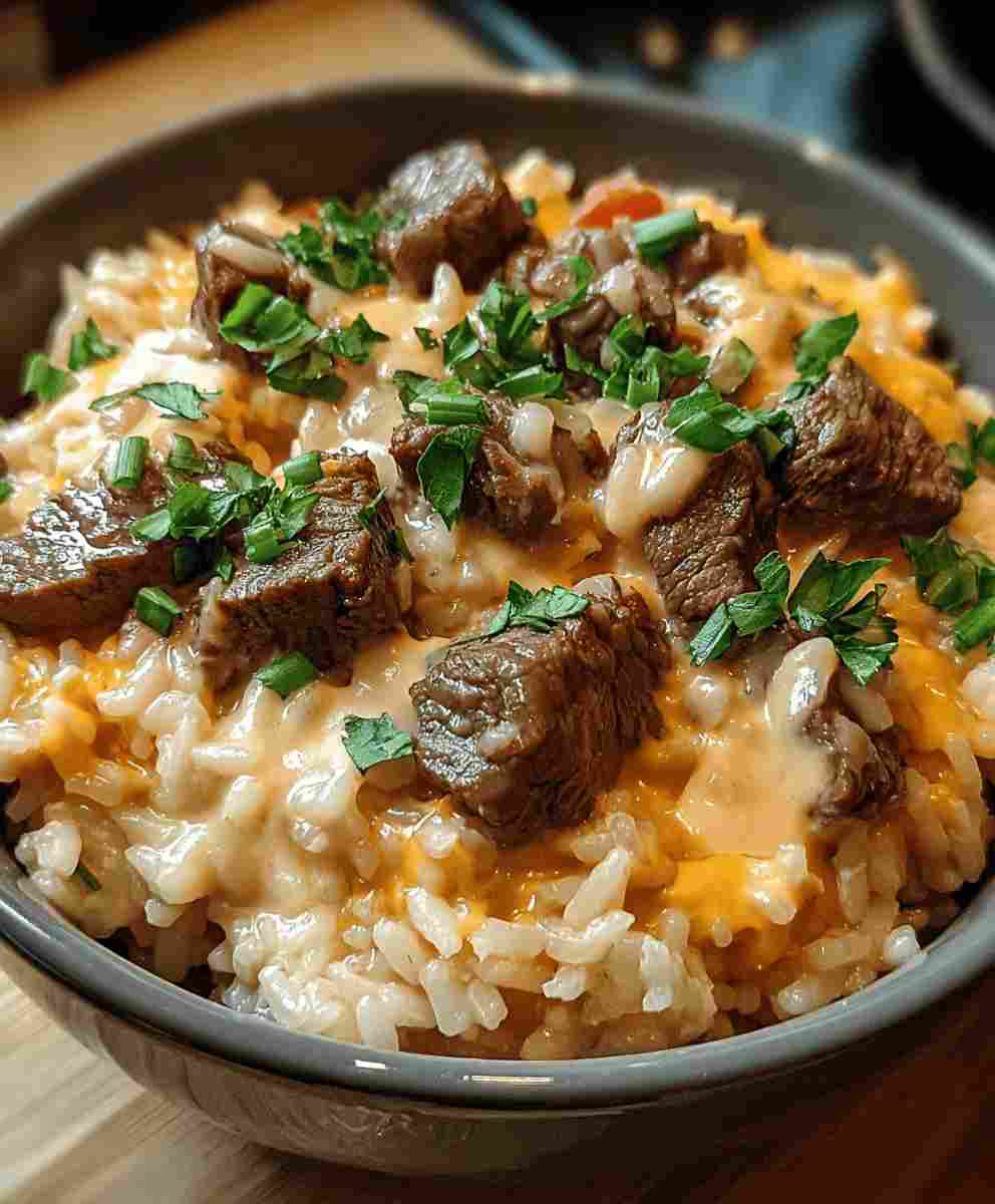 steak queso rice