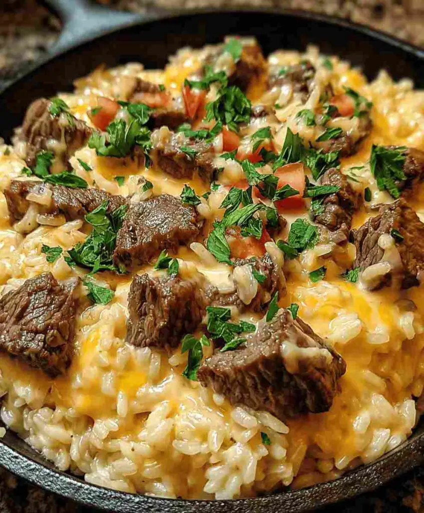 steak queso rice