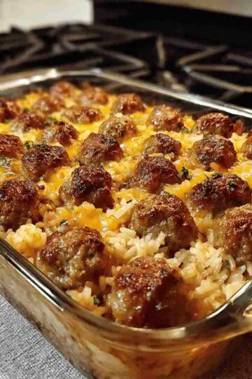 Honey Garlic Meatball Rice Bake