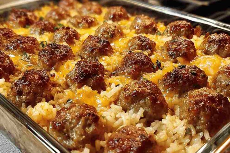 Honey Garlic Meatball Rice Bake