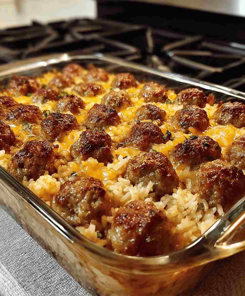 Honey Garlic Meatball Rice Bake