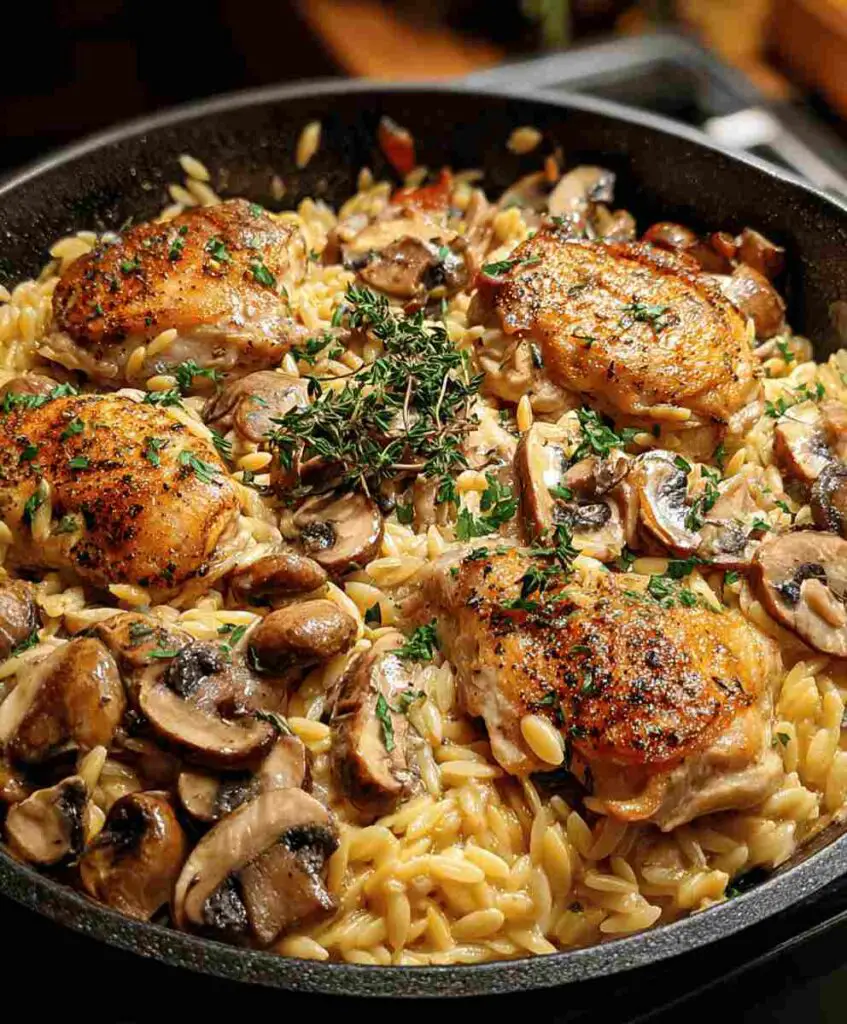 One Pot Chicken and Mushroom Orzo