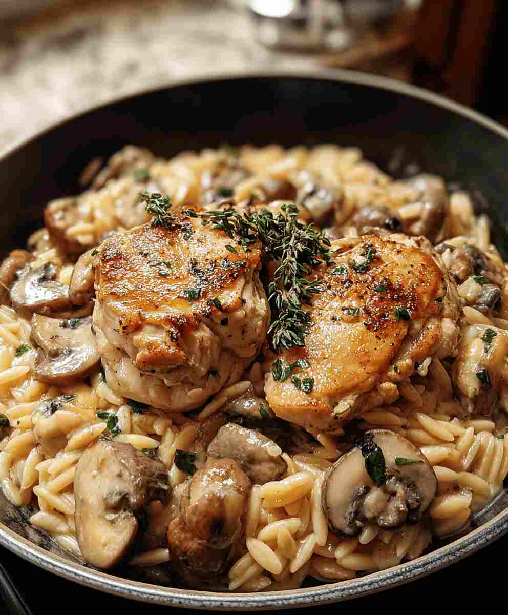 One Pot Chicken and Mushroom Orzo