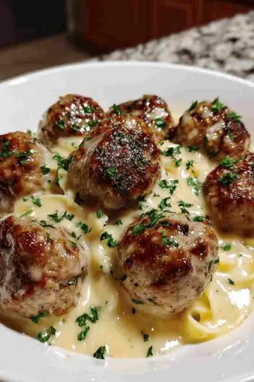 Garlic Butter Meatballs with Creamy Parmesan