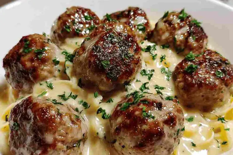 Garlic Butter Meatballs with Creamy Parmesan
