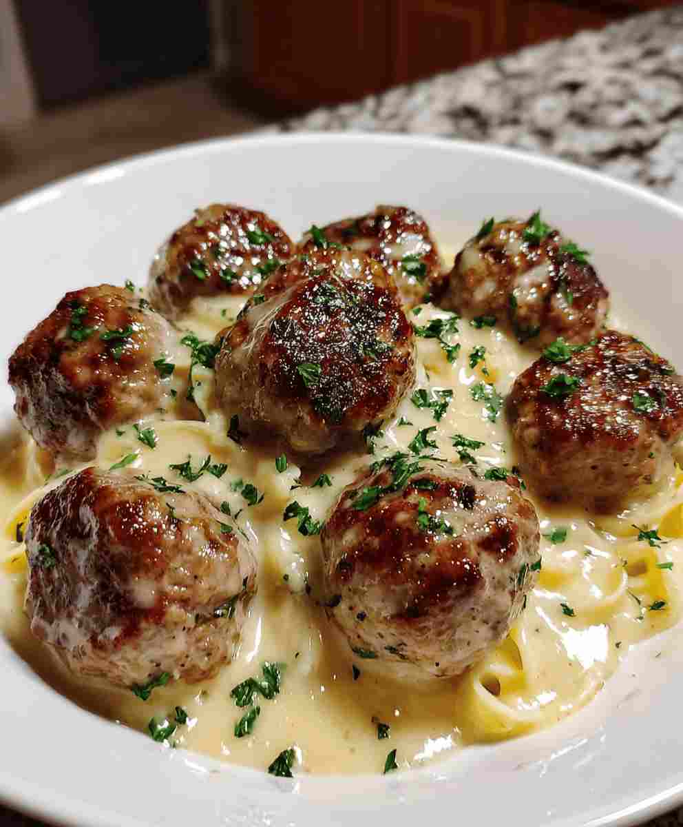 Garlic Butter Meatballs with Creamy Parmesan
