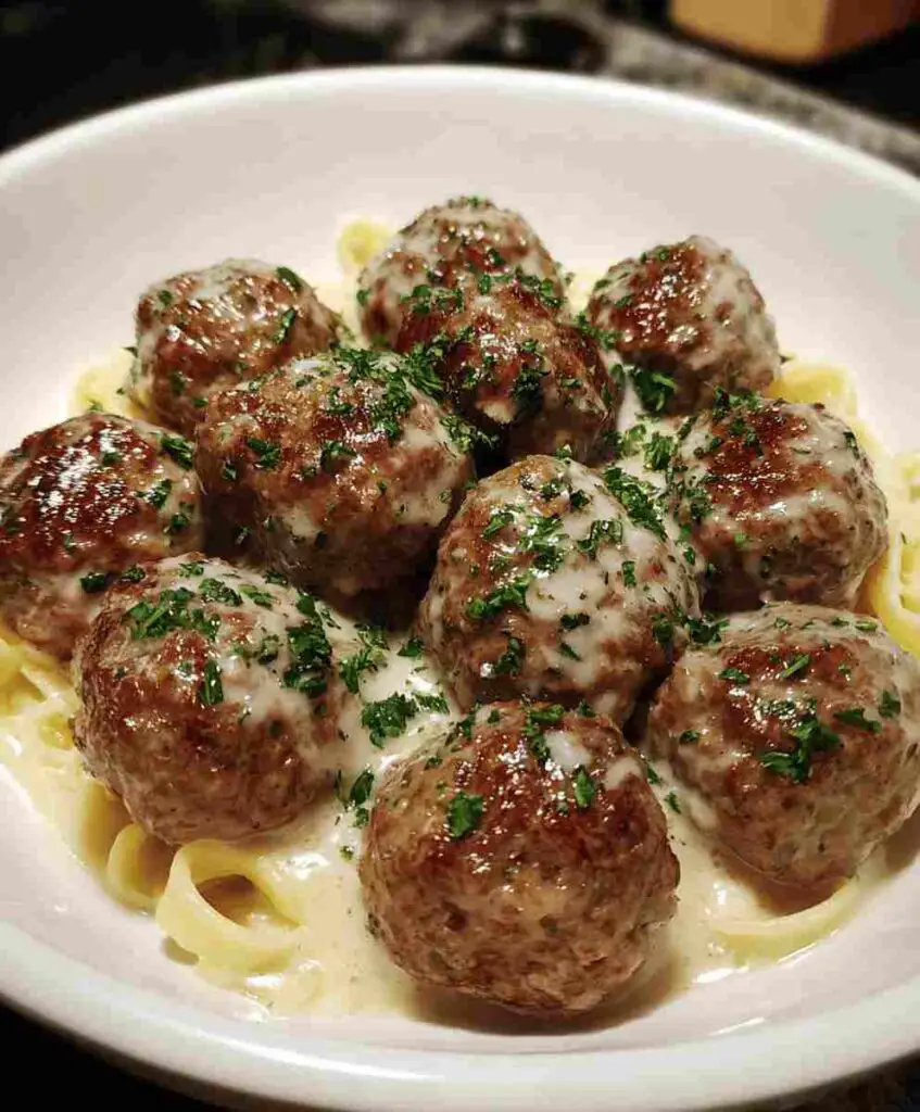 Garlic Butter Meatballs with Creamy Parmesan