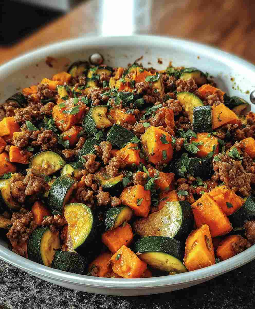 Ground Beef Zucchini Sweet Potato Skillet