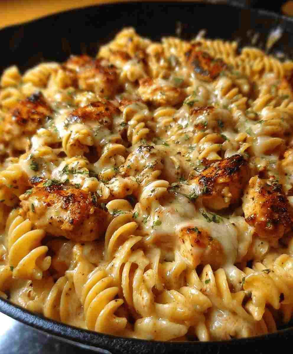 Cheesy Cajun Garlic Chicken Rotini Skillet