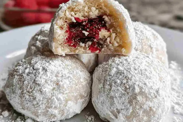 Raspberry Almond Snowball Cookies