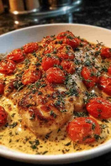 Creamy Baked Chicken with Cherry Tomatoes