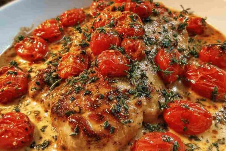 Creamy Baked Chicken with Cherry Tomatoes