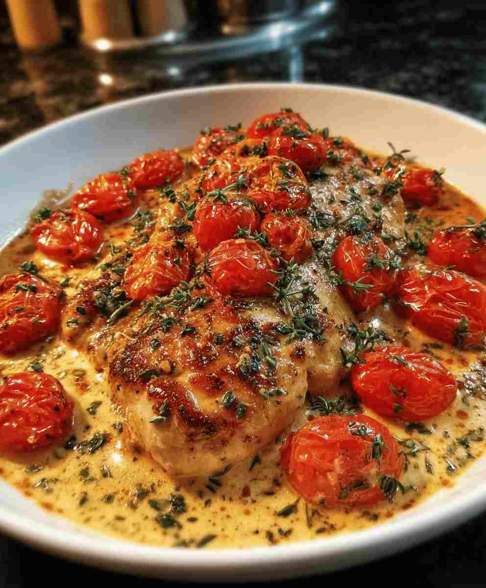 Creamy Baked Chicken with Cherry Tomatoes