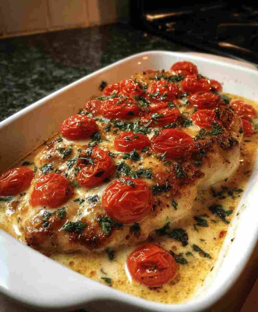 Creamy Baked Chicken with Cherry Tomatoes