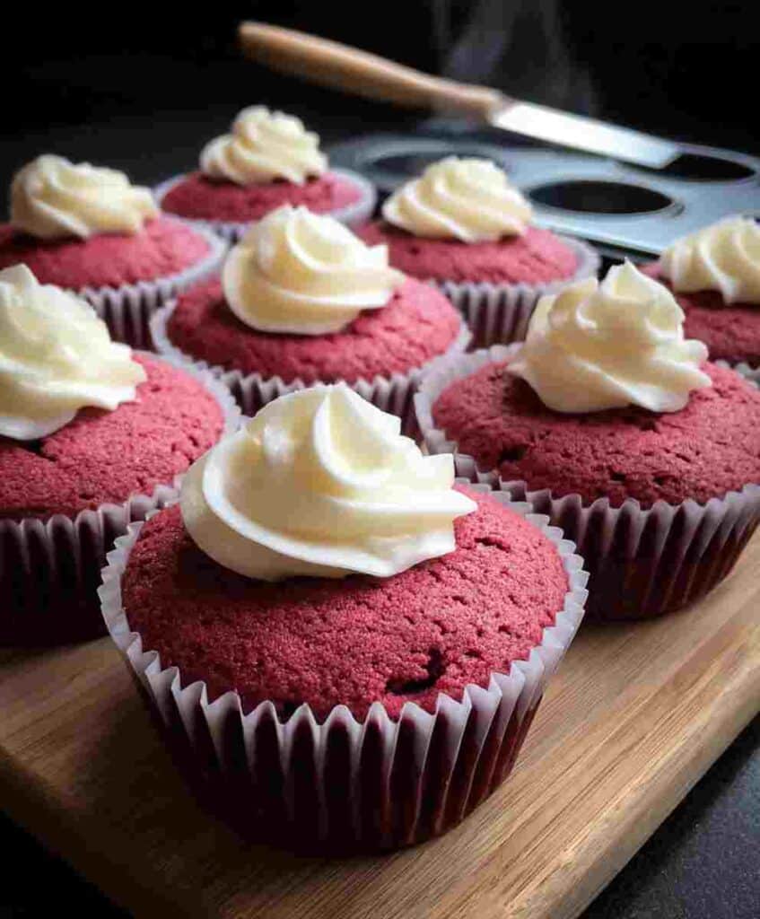 Pink Velvet Cupcakes with Vanilla Buttercream Frosting